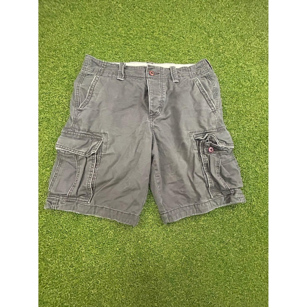 Hollister Mens Cargo Shorts Gray Size 32 Cotton Button Fly Multi Pocket Casual